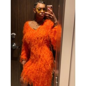 Orange Knit Long Sleeve Dress